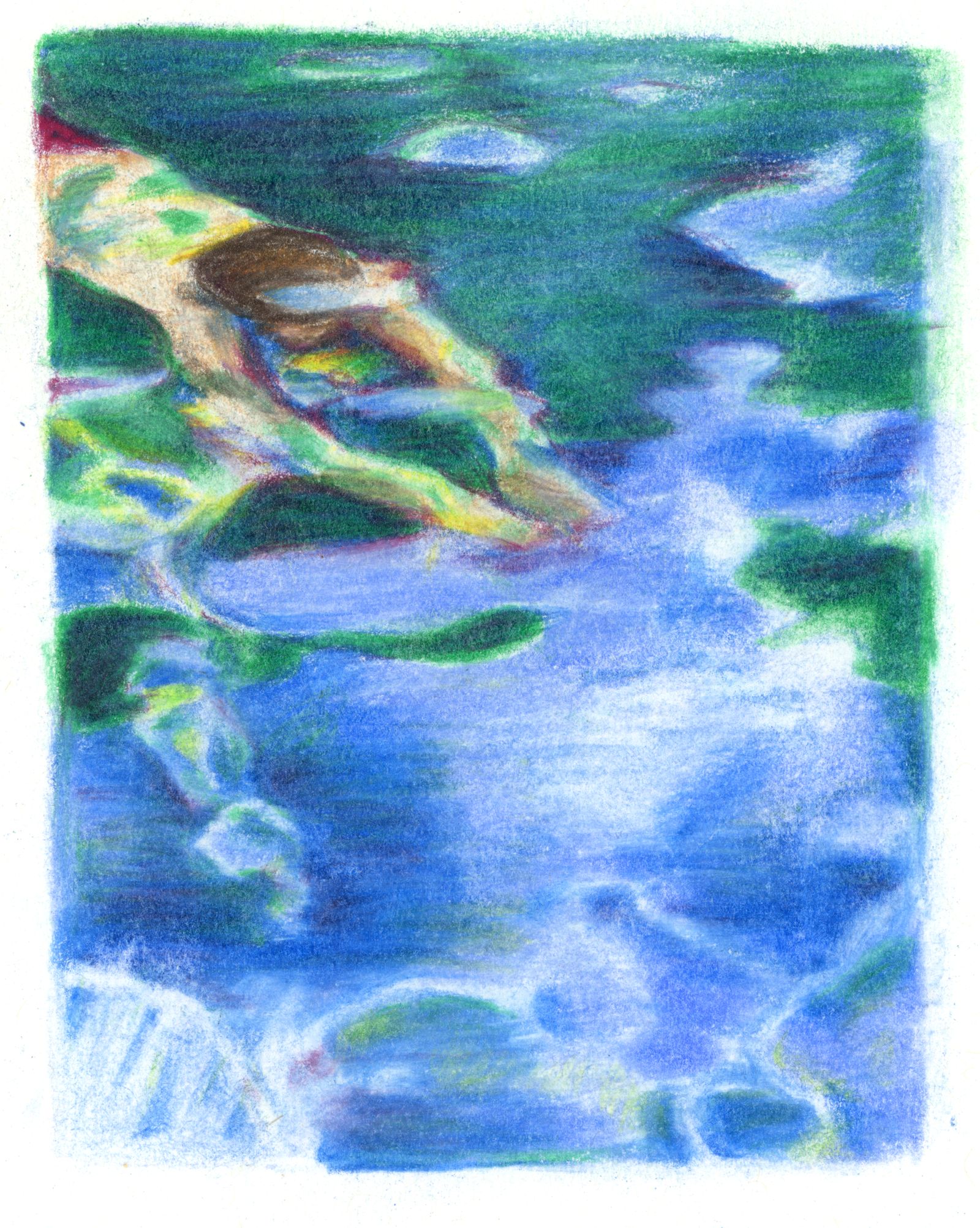 Diving into a pool, colored pencil