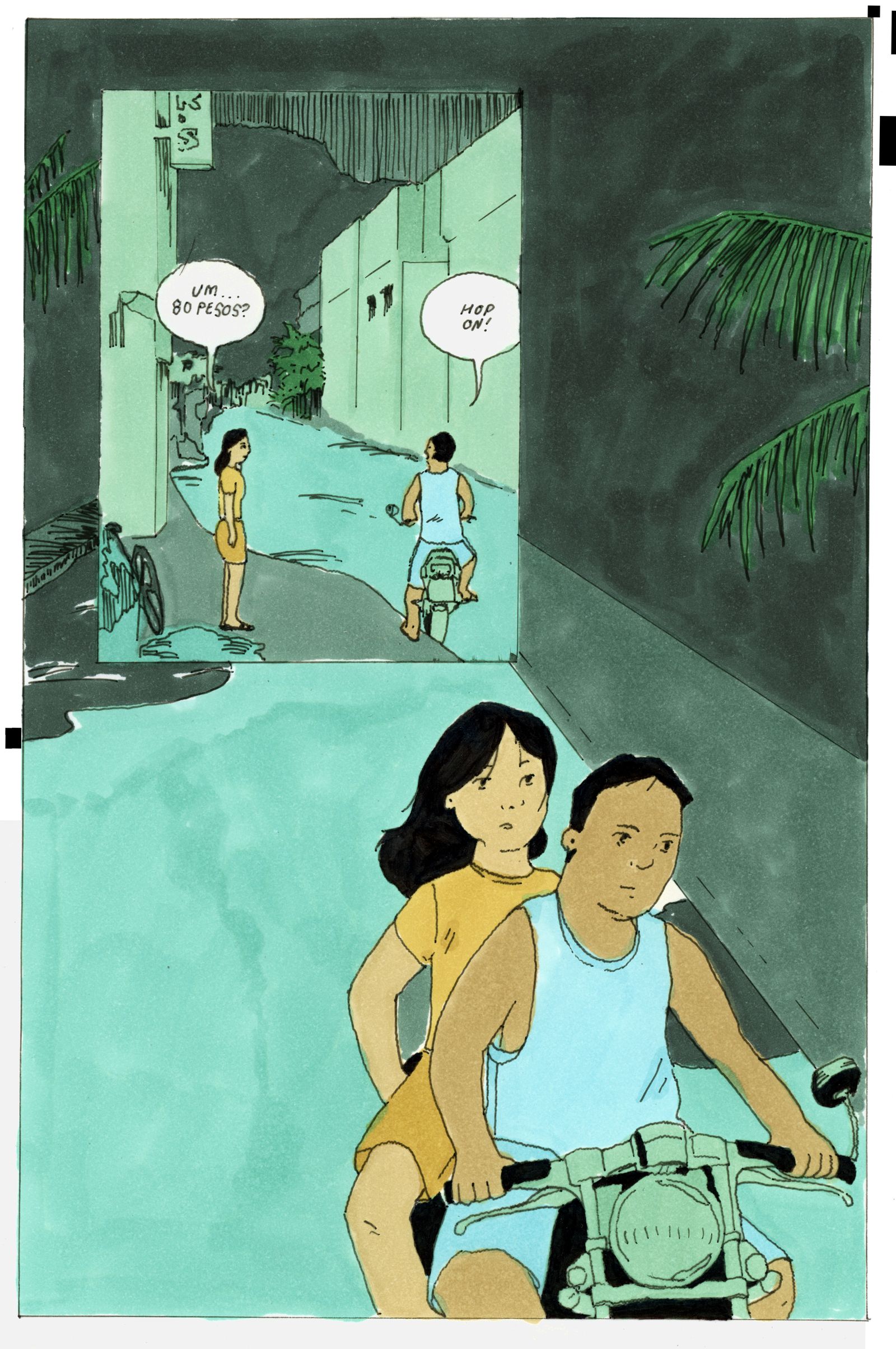 Page from an ongoing comic about traveling with my family in Boracay, Philippines